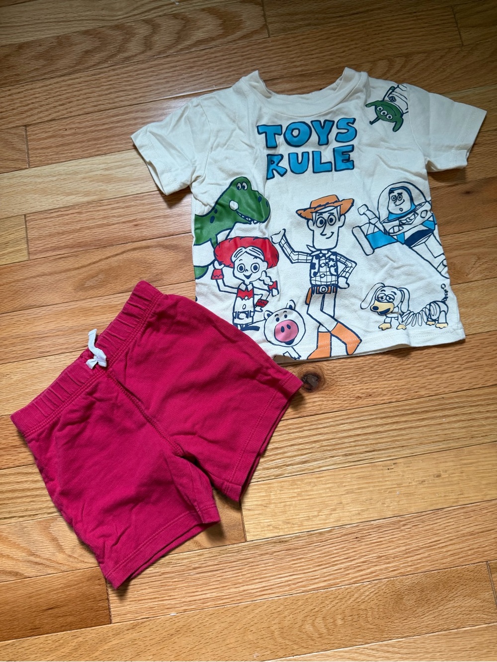 Carter's White Toy Story 'Toys Rule' Graphic Tee with Pink Shorts